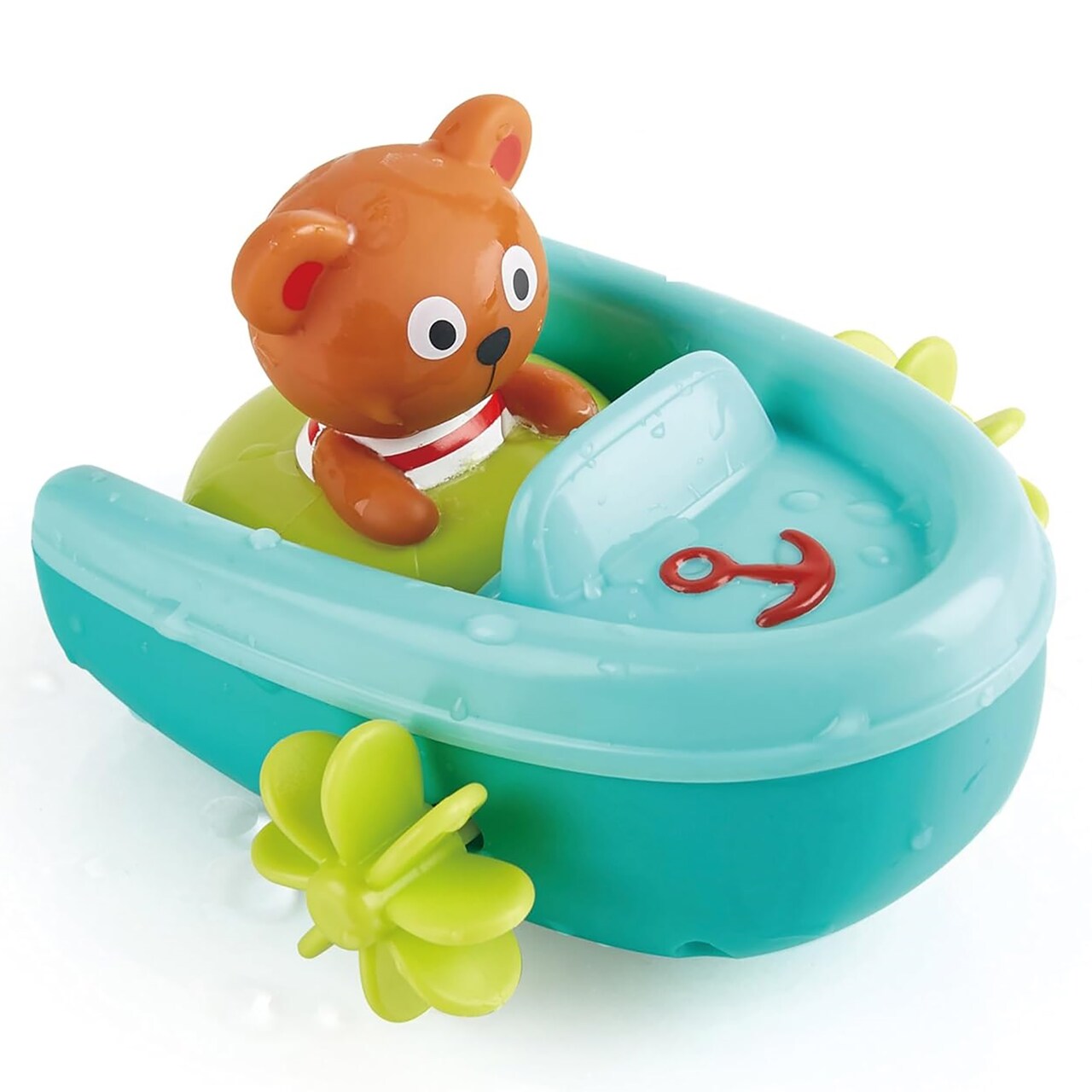 Hape: Tubing Pull-Back Boat - With Teddy Bear Figure Companion, Floating Blue Paddle Boat Bath Toy, Water & Pool Play, Toddlers & Kids Ages 18mo+